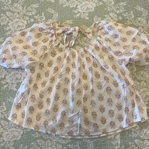 Old Navy Cream and Brown Leaf Print Top